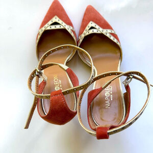 Napoleoni leather suede Red and Gold Heels shoes made in Italy 39